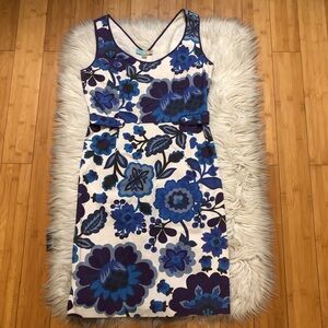 Boden Bold Floral Textured Sleeveless Blue Cream Sheath Dress size S (6US)